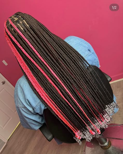 Pink Pikaboo Braids, Knotless Braids Waist Length, Colored Extensions, Peekaboo Hair Colors, Braiding Hair Colors, Short Box Braids Hairstyles, Braided Hairstyles For Black Women Cornrows, Peekaboo Hair, Cute Box Braids