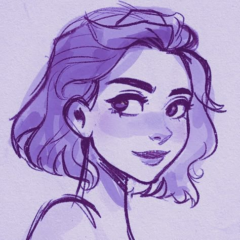 Short Hair Drawing Female, Hairstyles Drawing Ponytail, Short Hairstyle Women Drawing Reference, Women Profile Drawing, Simple Hair Reference, Hair Short Drawing, Bob Drawing Hair, Female Smile Drawing Reference, Disney Short Hair