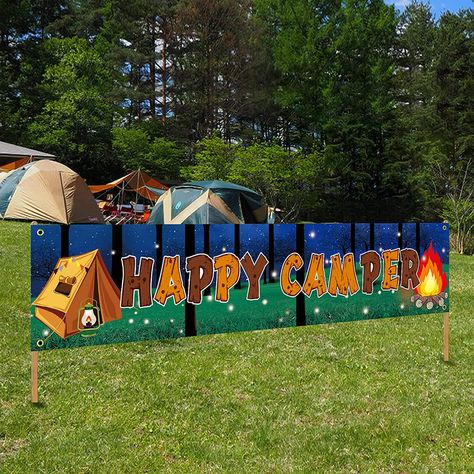 Summer Camp Decoration Ideas, Summer Camp Classroom Decorations, Camping Theme Birthday Party Decorations, Summer Camp Decorations, Camp Decorating Ideas, Camping Decor Outdoor, Vbs Camping Theme, Summer Camp Decor, Camping Themed Party Decorations