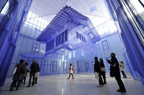 Visitors look at a site-specific art project called Virtual Museum Tours, Contemporary Art Installation, Do Ho Suh, Asian Travel, Uffizi Gallery, Vacation Inspiration, Virtual Museum, Amazing Views, Korean Art