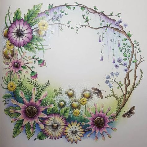 johanna basford world of flowers • Instagram World Of Flowers Finished Pages, Enchanted Forest Coloring Book Johanna Basford, Colouring Tips, Book Page Flowers, Basford Secret Garden, Colored Pencil Art Projects, Enchanted Forest Coloring Book, Joanna Basford Coloring, Colouring Inspiration