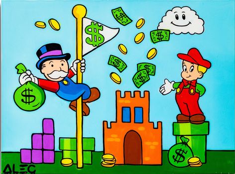 Alec Monopoly – Super Monopoly and Mario in Mario World – Eden Fine Art Gallery Monopoly Poster, Marvel Canvas Art, Chanel Canvas Art, Captain America Canvas, Basketball Canvas Art, Man Decor, Balloon Canvas Art, Luxury Painting, Marvel Canvas