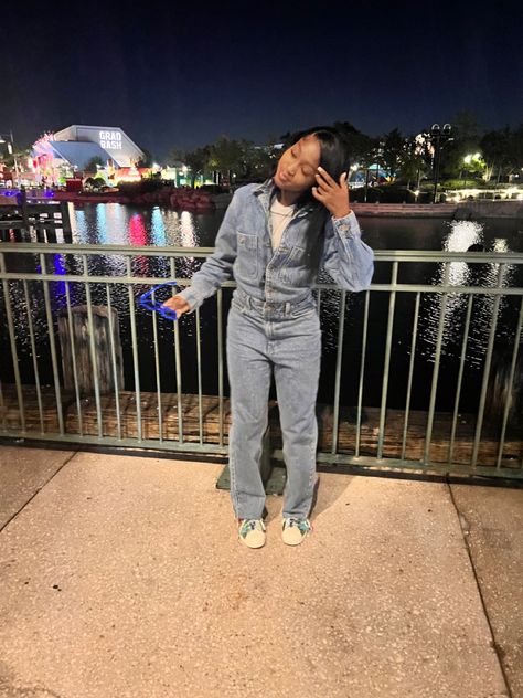 gradbash outfit
black girl outfits 
black girl excellence
black women outfits Denim Jumpsuit Outfit With Sneakers, Jumpsuit With Shirt Underneath, Jean Jumpsuit Outfit Black Women, Denim Jumpsuit Outfit Black Women, Denim Jumpsuit Outfit Winter, Gradbash Outfit, Denim Outfit Black Women, Jean Jumpsuit Outfit, Full Denim Outfit