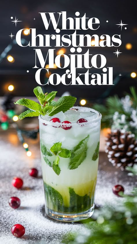 "Discover the perfect White Christmas Mojito cocktail recipe for your holiday celebrations! This refreshing twist on the classic mojito combines winter flavors, making it an ideal choice for festive drink recipes. Elevate your Christmas party drinks with this delightful winter cocktail idea that will impress your guests. Explore various mojito variations and make your holiday cocktails unforgettable! Cheers to a magical season!" White Christmas Mojito Recipe, Mojito Variations, Christmas Mojitos, Christmas Mojito Recipe, Winter Cocktail Ideas, White Christmas Mojito, Festive Christmas Drinks, Christmas Mojito, Winter Drinks Alcoholic