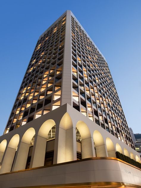 Hotel Design Architecture, Hotel Facade, Urban Heat Island, Hong Kong Hotels, Hotel Exterior, High Building, Foster Partners, Facade Lighting, Hotel Building