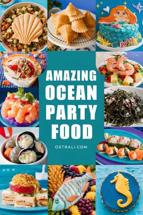 Dive into a sea of flavor with 24+ amazing ocean party food ideas that will leave your guests in awe. From vibrant seafood platters to whimsical ocean-themed desserts each dish is a splash of creativity perfect for your next beach bash. Make a wave at your gathering with these stunning recipes! Sea Food Buffet Ideas, Ocean Theme Appetizers, Beach Bridal Shower Food, Beach Theme Party Food Ideas, Fish Themed Desserts, Ocean Themed Fruit Tray, Under The Sea Themed Food Snacks, Turtle Themed Food, Underwater Party Food