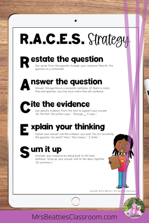 Race Ela Strategy, Races Strategy Anchor Chart, Races Writing Strategy Anchor Charts, Race Anchor Chart Middle School, Race Writing Strategy Examples, Race Response Anchor Chart, Race Reading Strategy, Races Writing Strategy Bulletin Board, Race Anchor Chart 3rd Grade