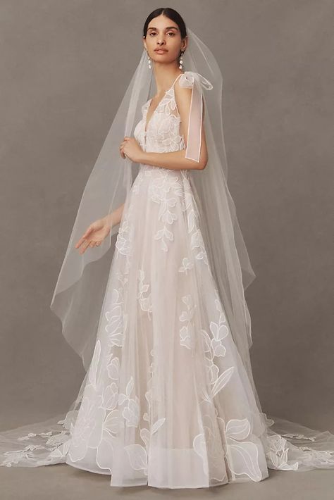 Romantic Wedding & Bridal Dresses | Anthropologie Older Bride Wedding Dress, Willowby By Watters, Wtoo By Watters, Floral Wedding Gown, Floral Veil, By Watters, Anthropologie Wedding, Floral Gown, Bohemian Wedding Dresses