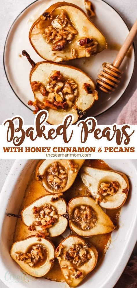 This baked pears recipe only uses four ingredients and is a sweet and easy breakfast or dessert idea! Serve these delicious baked pears with honey, pecans & cinnamon from the oven by themselves or with a spoonful of yogurt or a scoop of ice cream. #easypeasycreativeideas #recipes #dessert #breakfast #bakedpears #baked #fruit #fruitdesserts #fruitrecipes #easydessert #dessert #desserts #dessertidea #pears #pecans #cinnamon #honey Baked Pears Recipe, Honey Pecans, Pear Dessert Recipes, Pear Dessert, Scoop Of Ice Cream, Baked Pears, Cinnamon Honey, Dessert Breakfast, Cinnamon Pecans