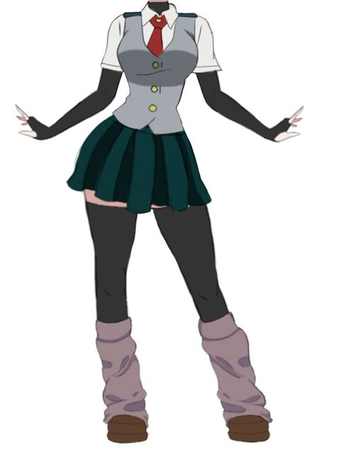 Mha Student Uniform, Mha Female Uniform, Mha Outfits Ideas, Mha Cheer Uniform, Mha Outfit Ideas Hero, Mha Base Pose Reference, Mha Female Oc Hero Costume, My Hero Academia Body Base, My Hero Academia Outfits Ideas