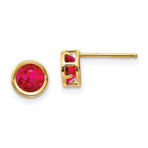 Women's Earrings - 14k 5mm Bezel Ruby Stud Earrings Ruby Stud Earrings, Ruby Earrings Studs, Ruby Birthstone, July Birthstone Jewelry, Yellow Earrings, Ruby Stone, Birthstone Earring, July Birthstone, Gemstone Studs