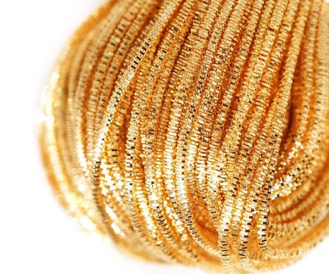 French Wire Embroidery, Gold Silk Fabric With Dori Embroidery, Zardosi French Knot Design, Traditional Gold Embroidered Fabric With Zari Weaving, Bullion Wire Embroidery, Beading Materials, Bullion Embroidery, Sewing Jewelry, Tambour Beading