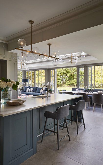 Orangery Extension Kitchen, Small Open Plan Kitchens, Kitchen Orangery, Orangery Extension, Extension Kitchen, Kitchen Extension Ideas, Open Plan Living And Dining, Open Plan Kitchen Dining Living, Open Kitchen And Living Room