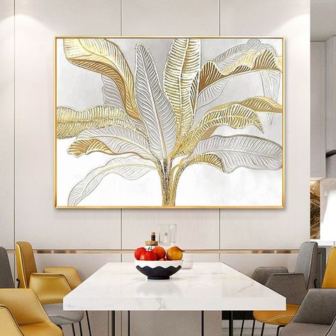 Fall Canvas Painting, Gold Art Painting, Gold Wall Decor, Christmas Paintings On Canvas, Fall Canvas, Leaf Painting, Canvas Drawing, Painting Gold, Gold Leaf Art