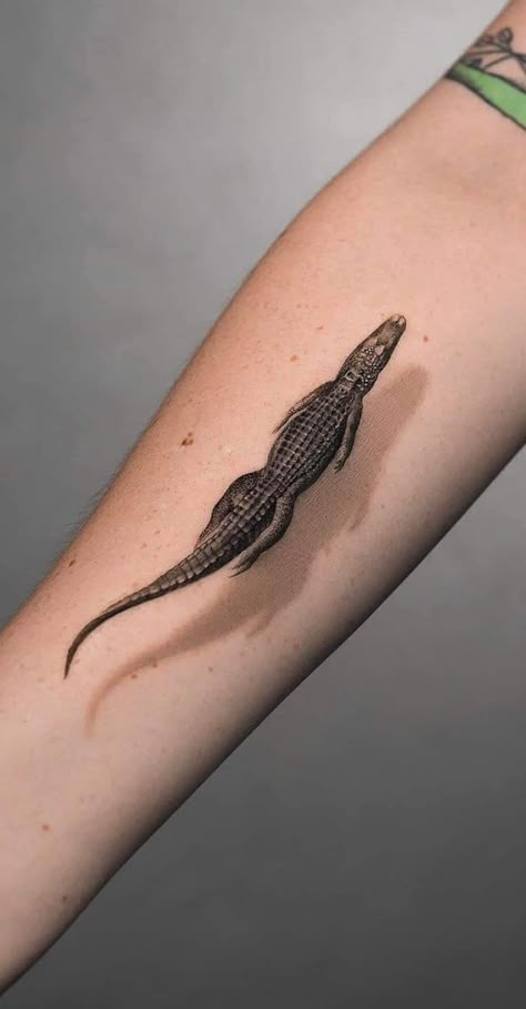 Hsv Tattoo, Tato 3d, Alligator Tattoo, Crocodile Tattoo, Shadow Tattoo, Tatuagem Masculina Pequena, Inner Arm Tattoo, Upper Arm Tattoos, 3d Tattoo