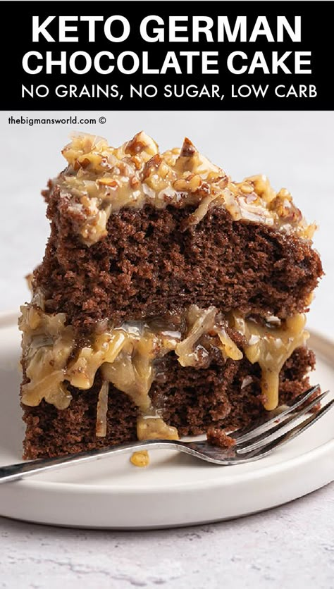 Low Carb German Chocolate Cake, Healthy German Chocolate Cake, German Chocolate Cake Easy, Sugar Free German Chocolate Cake, Keto German Chocolate Cake, Sugar Free Cakes, Sugar Free Chocolate Cake, Dolce Poche Calorie, Keto Cakes