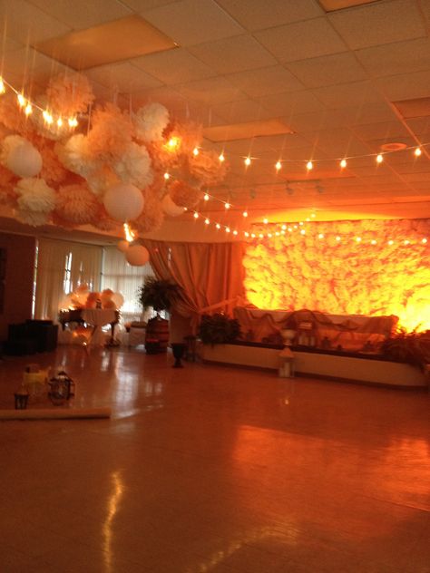 Dreamy Prom Theme, Golden Hour Hoco Theme, Country Prom Theme, Golden Hour Birthday Theme, Golden Hour Decor, Sunset Prom Theme, Prom Interior, Fall Themed Sweet 16 Party Ideas, Golden Hour Prom Theme