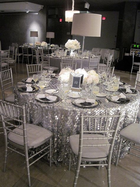 #silver wedding reception... Wedding ideas for brides, grooms, parents & planners ... https://itunes.apple.com/us/app/the-gold-wedding-planner/id498112599?ls=1=8 … plus how to organise an entire wedding ♥ The Gold Wedding Planner iPhone App ♥ White Winter Wedding, Silver Theme, Sparkly Wedding, 25th Wedding Anniversary, Table Set Up, Silver Anniversary, Gray Weddings, Wedding Planners, Trendy Wedding