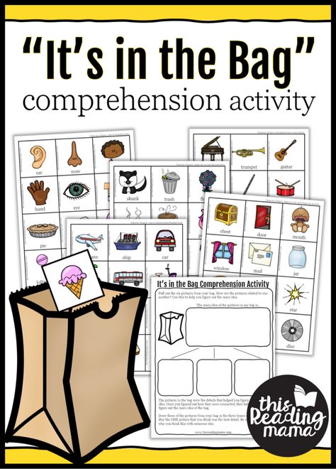 Main Idea Activity Pack - "It's in the Bag" - This Reading Mama Main Idea Kindergarten, Main Idea Games, Main Idea Lessons, Main Idea Activities, Reading Comprehension Games, Comprehension Games, Teaching Main Idea, Phonics For Kids, Phonics Programs