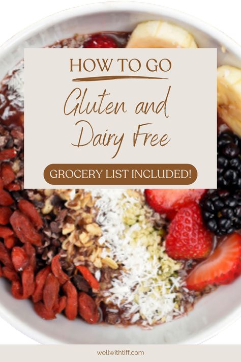 Looking for a guide to show you what you need to know to go gluten and dairy free? You'll want to pin this post and save it for later! Grocery list included! Gluten free dairy free | Healthy eating | Gluten free dinner ideas Dairy Free Grocery List, Dairy Free Food List, Dairy Free Diet Plan, Gluten Free Dinner Ideas, Gluten Free Dairy Free Recipes Dinner, Gluten Free Shopping List, Gluten Free Dairy Free Dinner, Gluten Free List, Gluten Free Grocery List