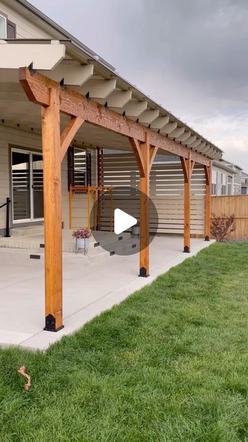 Sequoia Custom Builders on Instagram: "Another pergola 🌿🔥  .  @cover_your_pergola  #pergola #patio #carpentry #beamwork #architecture #backyard #denver  #sequoiacustombuilders @kellyb213 #colorado #bouldercolorado #denver #coveryourpergola" Pergola Built Off House, Backyard Patio Overhang, Backyard With Covered Patio, L Shaped Covered Patio Ideas, Pergolas Ideas Backyard, Pergola Attached To House With Roof, Backyard Patio Designs Pergola, Backyard Patio Covers Ideas, Pergola Alternatives