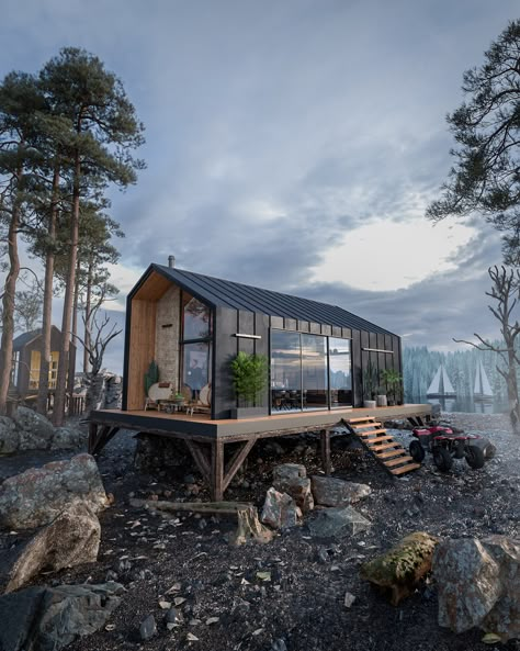 Nordic Beach House, Nordic Houses, Nordic Cabin, Scandinavian Cabin, Nordic House, Prefab Cabins, Cabin House, Casa Container, House Cabin