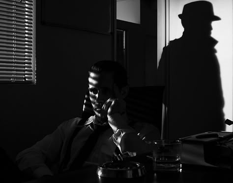 Film Noir | Behance Film Noir Shadows, Old Hollywood Detective, Noir Aesthetic Detective, La Noire Aesthetic, Film Noir Cinematography, Tech Noir Aesthetic, Noir Office, Noir Lighting, Film Noir Detective