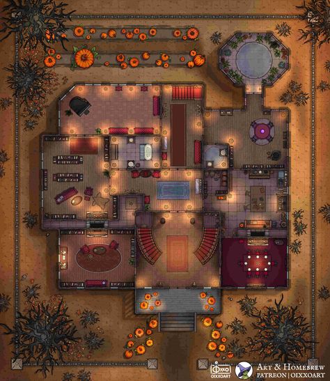 ArtStation - Haunted Mansion, Oixxo Art Dnd Halloween Monsters, Dnd Halloween Map, Haunted House Games, Halloween Dnd, Fantasy Map Drawing, Dnd Pirates, Halloween Haunted Mansion, Map Inspiration, Building Map