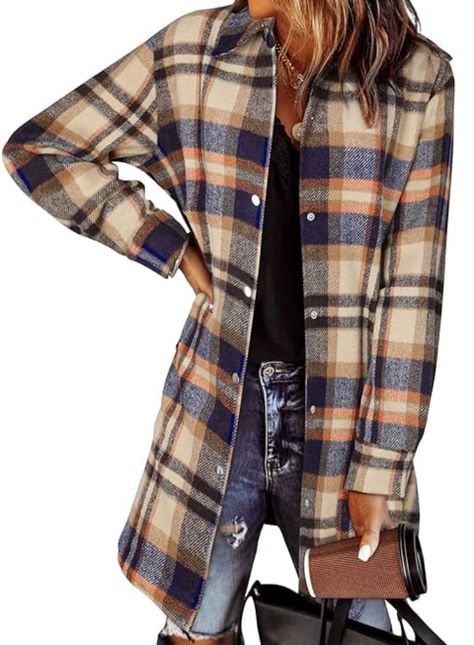 Color Block Plaid Shacket Jacket Womens Fall Fashion 2023 Outfits Long Sleeve Button Down Flannel Shirts Coats Long Plaid Jacket, Fall Clothes For Women, Clothes Fashion Outfits, Womens Flannel, Style Flannel, Flannel Shacket, Plaid Shacket, Womens Jackets Casual, Flannel Shirts