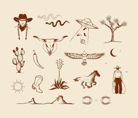 Western Tattoo Ideas, Desert Tattoo, Western Tattoo, Cowgirl Tattoos, Cowboy Tattoos, Texas Tattoos, Cactus Tattoo, Western Tattoos, Handpoke Tattoo