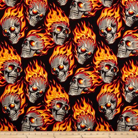 Skulls On Fire, Skull Fabric, Arte Punk, Seal Beach, Alexander Henry, Making Faces, Skull Wallpaper, Halloween Fabric, Skull Art