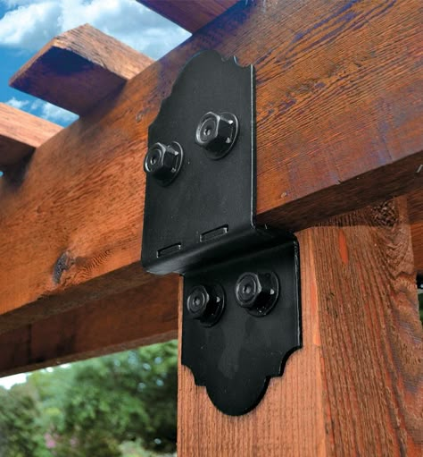 Beam Brackets, Timber Frame Pergola, Ornamental Wood, Wood Tie, Joist Hangers, Iron Brackets, Deck Projects, Lee Valley, Wooden Pergola