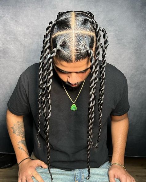 Men Boho Braids, Men’s Braid Twist Styles, Jumbo Braids Men, Big Braids Men, Mens Braids Hairstyles Long Hair, Men Long Hair Braids, Braids For Men With Long Hair, Men’s Box Braids, Mens Long Hair Undercut