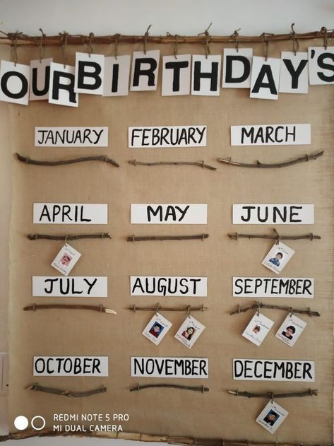 Regio Emilia Kindergarten, Display Birthdays In Classroom, Nursery Birthday Board, Early Childhood Education Classroom Decoration, Birthday Board Reggio Emilia, Reggio Emilia Birthday Chart, Nature Birthday Board Classroom, Natural Birthday Display Eyfs, Reggio Inspired Birthday Displays