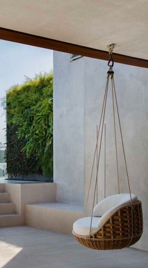 Balcony Swing Chair, Balcony Swing Ideas, Balcony Swings, Swing In Living Room, Outdoor Hanging Chair, Balcony Swing, Hanging Lounge Chair, Home Office Furniture Design, Hanging Seats