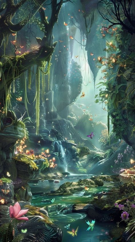 Fantasy Background Magic, Fantasy Landmarks, Fantasy Forest Landscape, Simple Cute Hairstyles, Enchanting Wallpaper, Forest Paintings, Wonderland Wallpaper, Enchanting Forest, Magic Land