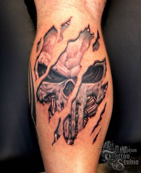 Punisher Tattoo For Men, Shading Tattoo Ideas, Skin Tear Tattoo, Babe Tattoo, Punisher Tattoo, Skin Tear, Wolf Tattoos Men, Heaven Tattoos, Ball Tattoo