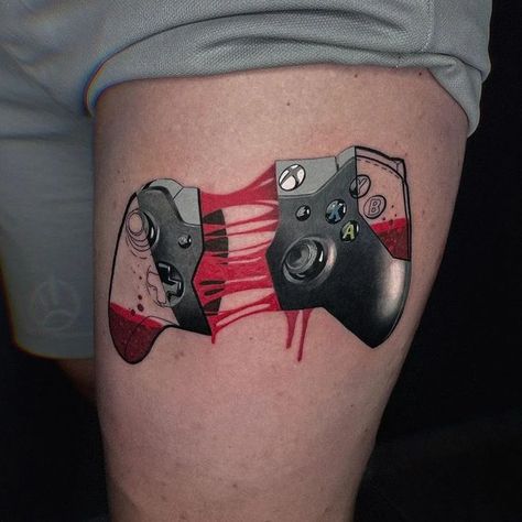 Xbox Controller Tattoo, Xbox Tattoo, Matching Tattoos For Siblings, Naruto Tattoo, Xbox Controller, Back Of Shoulder Tattoo, Gaming Tattoo, Shoulder Tattoos For Women, Tattoo Videos