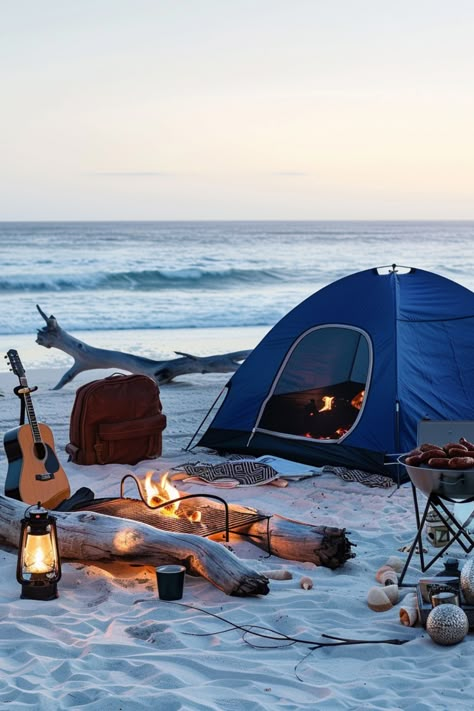 Discover the essential items for a perfect beach camping experience. Dive into the serene beauty of coastal camping, complete with a picturesque setting and all the necessary gear to create unforgettable memories. Read on to find out more about beach camping must-haves! Romantic Camping Tent Set Up, Camping By The Beach, Coastal Camping, Camping Aesthetic Beach, Camping Beach, Camping On The Beach, Camp Gear, Wild Camping, Beach Camping Aesthetic