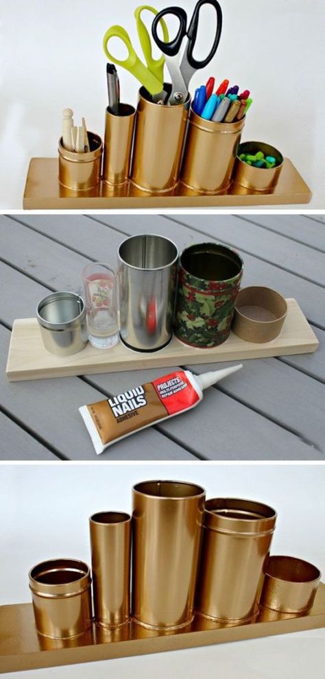 Must Have Craft Tips - Creative Upcycled Craft Room Ideas - Diy Stationary, Small Space Diy, Diy Desk, Upcycled Crafts, Post Ideas, Pencil Holder, Diy Organization, Diy Storage, Desk Organization