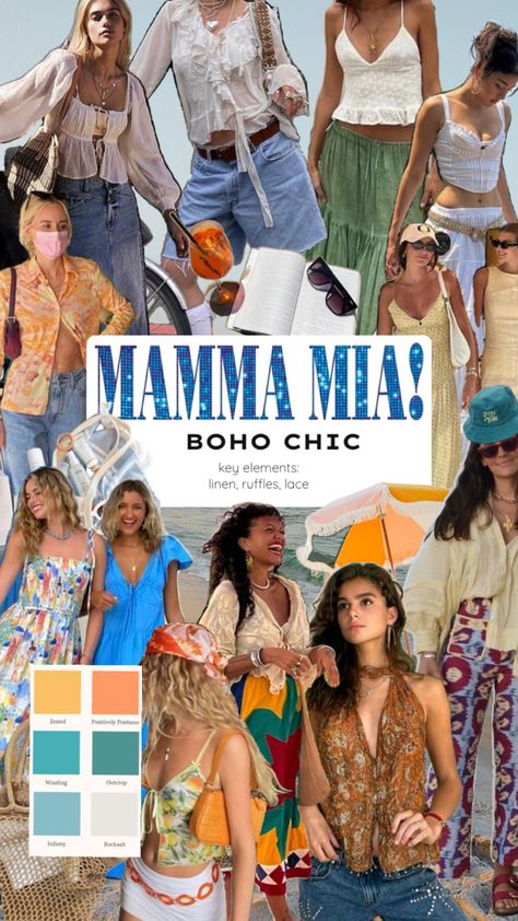 Mamma Mia Outfit Inspo for Women travelling to Greece or for women who just wants to unleash their inner dancing queen Outfit Inspo For Women, Abba Outfits, Dance Style Outfits, Queen Outfits, Boho Fits, Christmas Party Outfit, Thrift Flip, Mama Mia, Dance Fashion