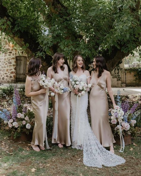 ✨🤍 A perfect palette for all seasons and all styles of wedding, it's easy to see why neutral bridesmaids dresses are a firm favourite for many bridal parties again for 2024/2025 and beyond. From Champagne, beige, nude and oyster, to tan and taupe shades, neutrals offer an elegant, timeless palette for every style of wedding from an elegant black-tie bash to a boho celebration. ✨ Love this look? See over 45 inspiring bridal parties in our feature on neutral bridesmaids dresses right here: ht... Neutral Bridesmaids Dresses, Neutral Bridesmaids, Empire Bridesmaid Dresses, Pastel Bridesmaids, Taupe Wedding, Lilac Bridesmaid, Brown Bridesmaid Dresses, Pastel Bridesmaid Dresses, Neutral Bridesmaid Dresses