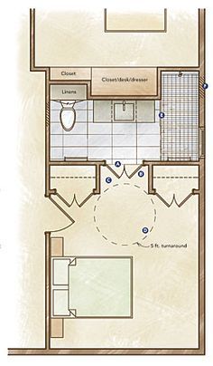 How to Remodel a Bath for Accessibility - Fine Homebuilding Article Functional House Plans, Universal Design Bathroom, Accessible Bathroom Design, Guest Bedroom Remodel, Ada Bathroom, Kids Bedroom Remodel, Best Kitchen Design, Small Bedroom Remodel, Bathroom Floor Plans