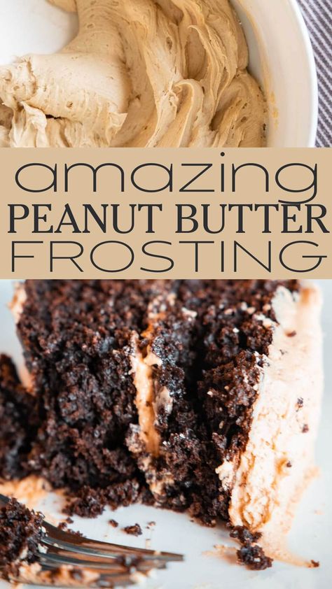 This peanut butter frosting is super easy to make and tastes amazing! Skip the store bought and make this fluffy peanut butter frosting. Peanut Frosting Recipe, Peanut Butter Butter Cream Frosting, Pb Icing Recipe, The Best Peanut Butter Frosting, Homemade Chocolate Cake With Peanut Butter Frosting, Spice Cake With Peanut Butter Frosting, Pb Frosting Recipe, Best Peanut Butter Icing, Peanut Butter Icing For Cake