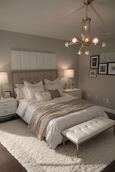 Almond Bedroom Ideas, House Interior Neutral, Cream Master Bedrooms Decor, Nude Room Ideas, Cream Aesthetic Bedroom, Beige Bed Ideas, Beige Room Bedroom, Grey And Cream Bedroom, Cream Headboard Bedroom Ideas