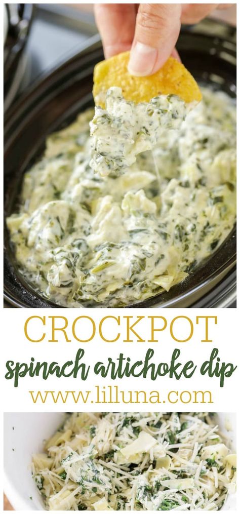 Crockpot Spinach Artichoke Dip, Crockpot Party Food, Crockpot Spinach, Crockpot Appetizers, Party Dip, Dip Recipes Easy, Superbowl Party Food, Spinach Artichoke Dip, Artichoke Dip