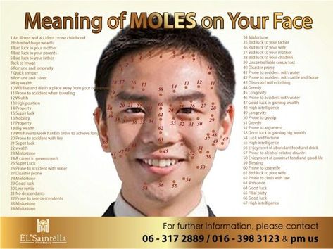 Chinese Face Reading, Facial Mole, Mole Meaning, Moles On Face, Mole Man, Reading Body Language, Skin Moles, Beauty Marks, Face Mapping