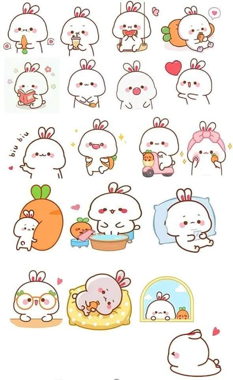 Cute Bunny Cartoon Kawaii, Stickers Outline, Cute Cat Stickers, Charmmy Kitty, Cute Easy Doodles, Stickers Design, Stickers Kawaii, Unicorn Stickers, Bullet Journal Design Ideas