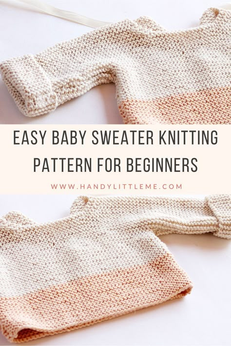 Easy Baby Sweater Knitting Pattern For Beginners. If you are a beginner knitter this pattern is perfect for you to practice the knitting basics. There is step by step photographs to help you make this sweater and there are three sizes to choose from. #baby #babyknitting #knit #knitting #knittingpatterns #babysweater Knitted Baby Sweater Patterns Free, Free Knitting Patterns For Baby Blankets Ravelry, Free Winter Knitting Patterns, 5 Hour Baby Sweater Free Pattern, Simple Knit Baby Sweater, Infant Knitting Patterns Free, Dk Sweater Knitting Pattern Free, Newborn Sweater Knitting Pattern, Knit Patterns Beginner