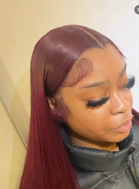 Color Bundles, Fall Colors Wigs, Colored Straight Hair, Burgundy Frontal Wig Hairstyles, Wig Hairstyles Red, Dyed Hair Burgundy, Burgundy Hair Wig, Blond Lace Front Wig, Burgundy Wig Styles